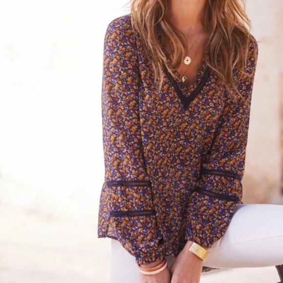 Sezane Tops - Sezane Angelina Bell Sleeve Blouse Floral Boho -